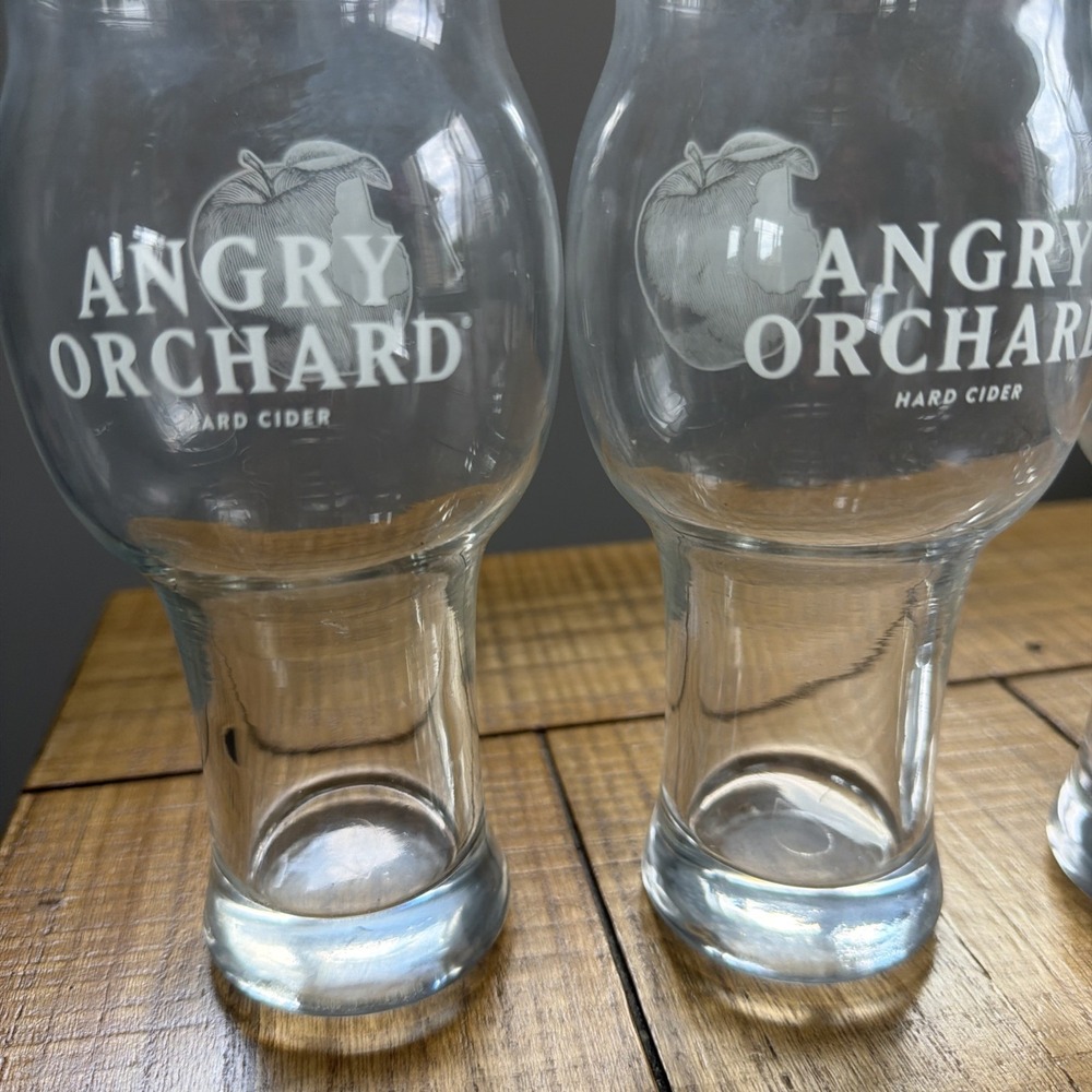 Angry Orchard Hard‎ Cider Glasses Set of 4 Clear Logo Tulip Pint  7 inch - Picture 4 of 10